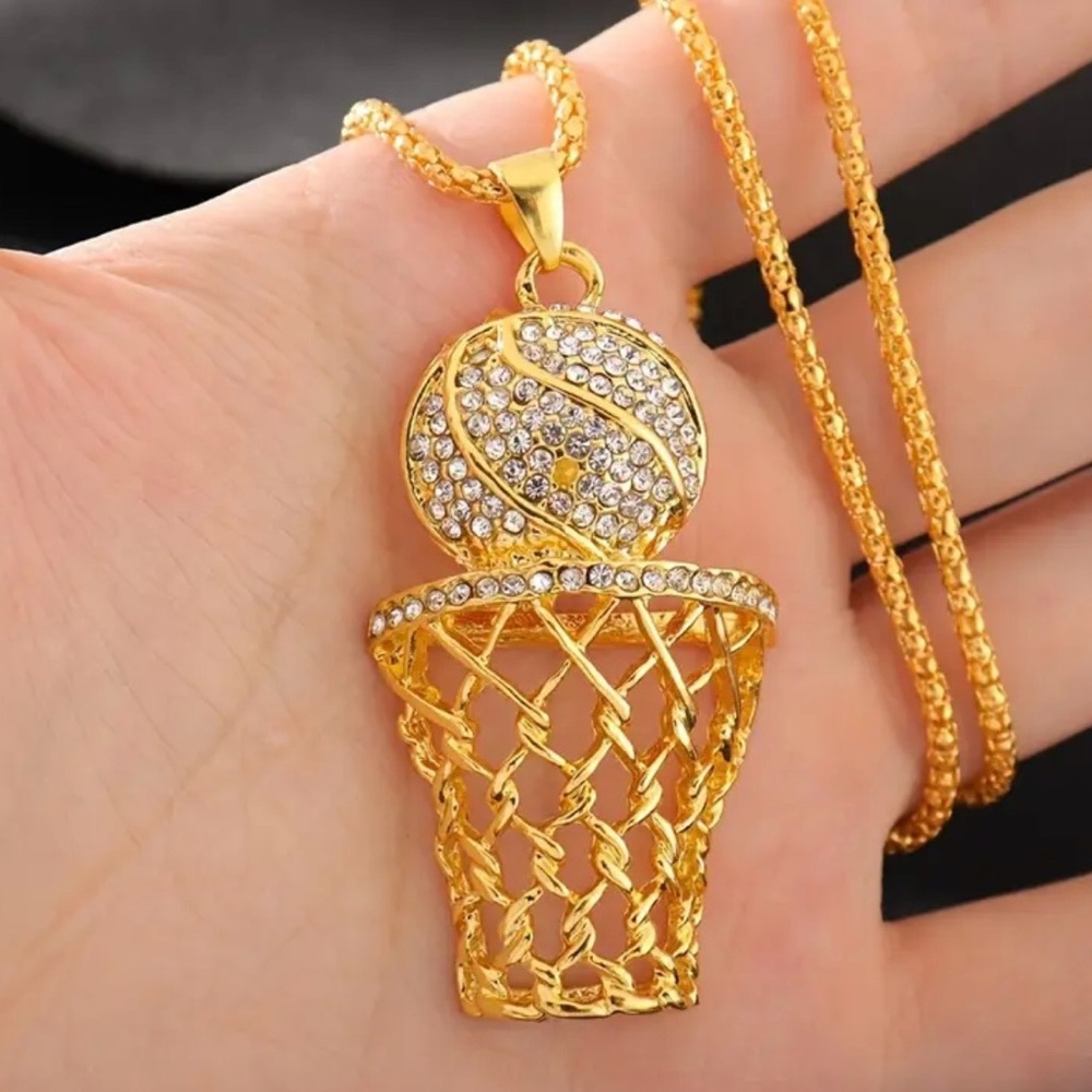 Gold or Silver Basketball Hoop Pendant - Picture 5 of 16